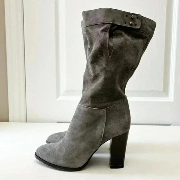 Grey Suede Boots Mid Calf Block Heel Slouch Boot Boho Size EU 38 NEW IN BOX - Picture 6 of 16